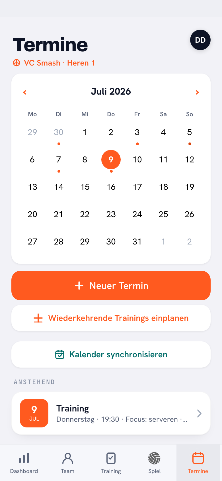 Koach app: agenda