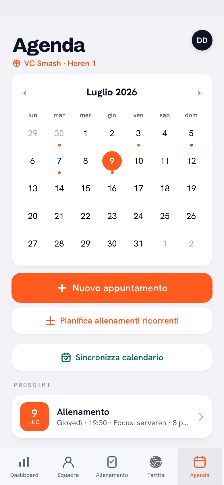Koach app: agenda
