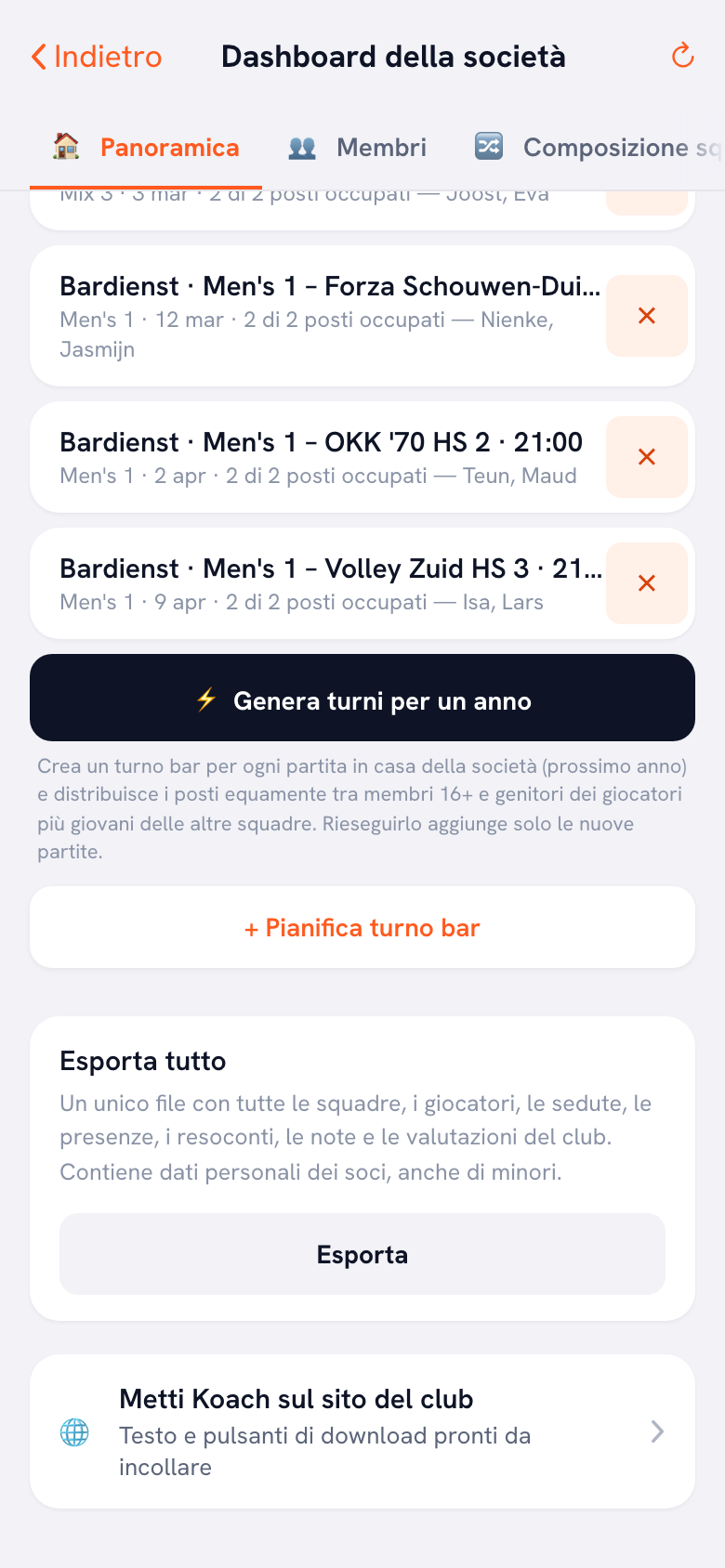 Il blocco Esporta tutto in fondo alla scheda Panoramica della dashboard della società, con la riga di spiegazione e il pulsante di esportazione