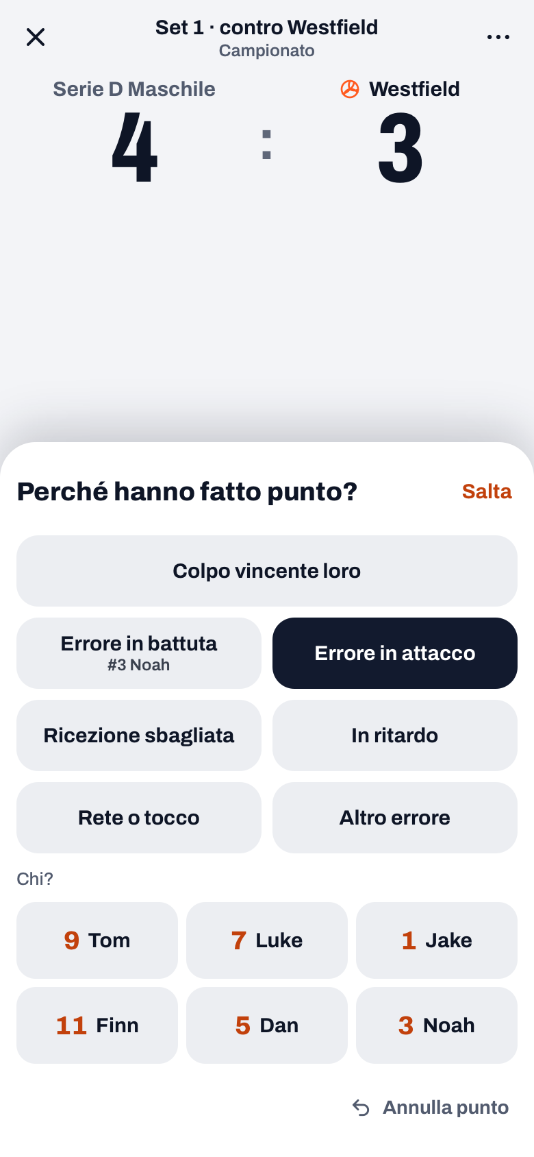 Cassetto Perché hanno fatto punto? in Koach: Colpo vincente loro, Errore in battuta col battitore, Errore in attacco, Chi?