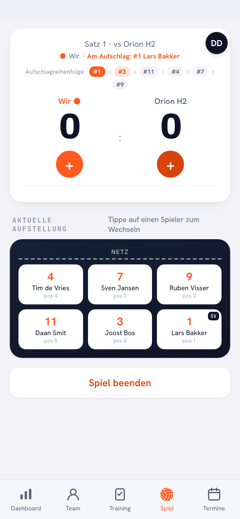 Koach app: live wedstrijdscore