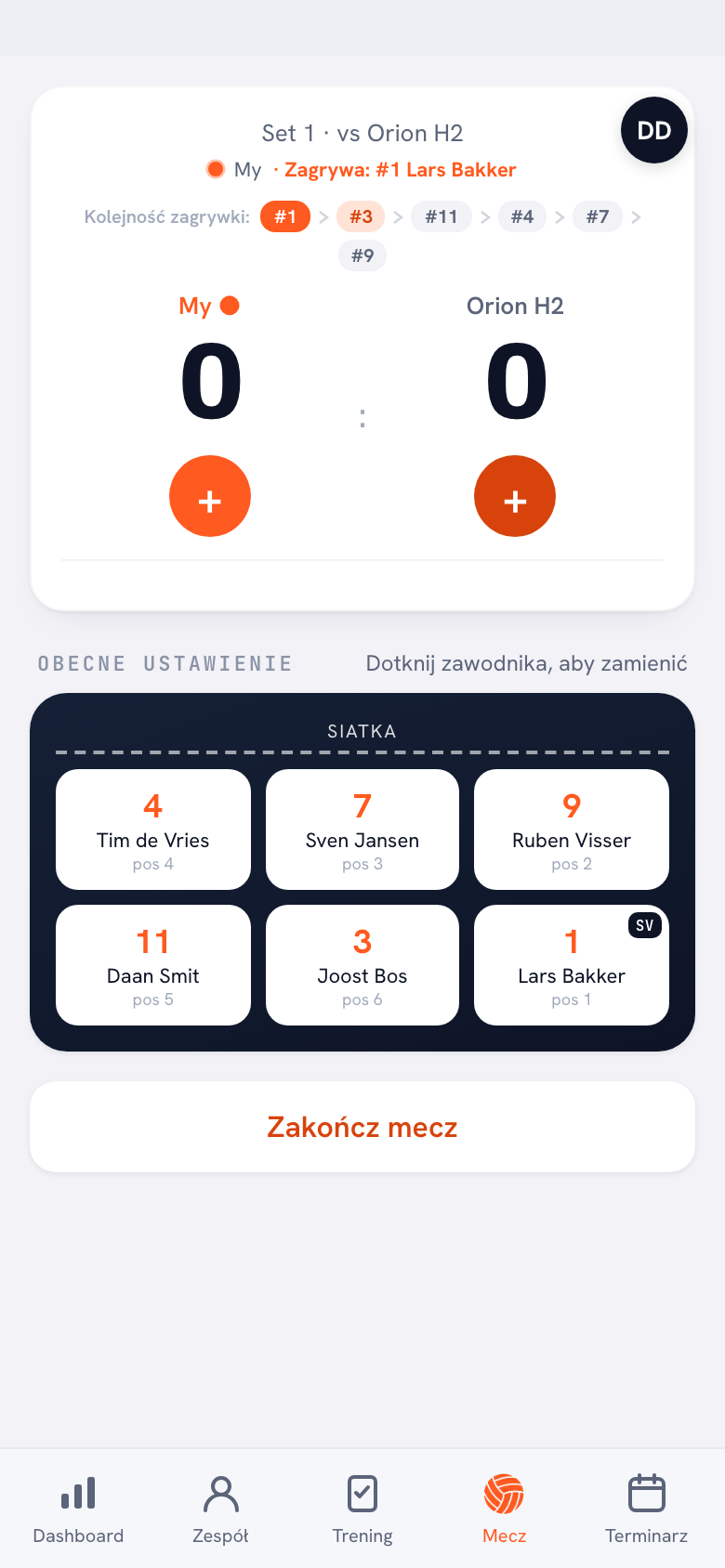 Koach app: live wedstrijdscore