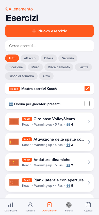 Esercizio di muro 'Tempismo a muro centrale' nella libreria di esercizi dell'app Koach