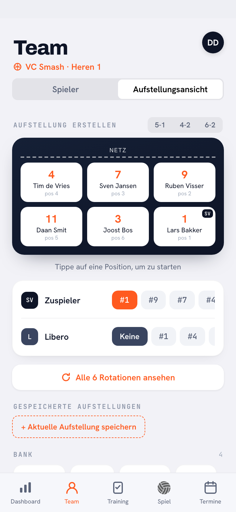 Koach app: 5-1 opstelling