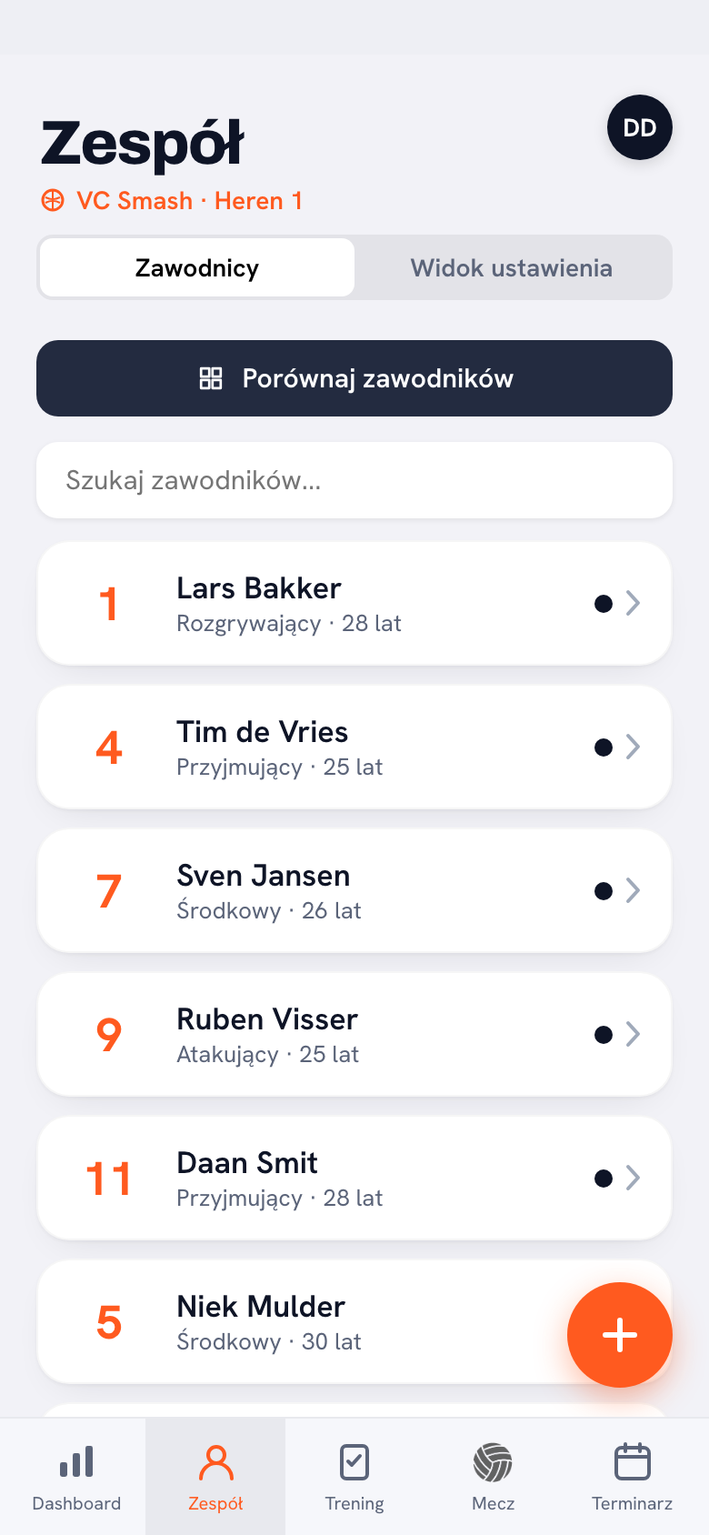 Koach app: team