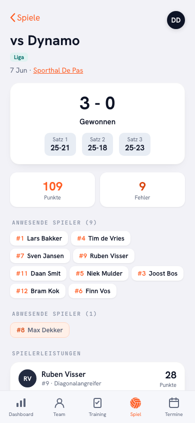 Spielbericht in der Koach-App als Vorbereitung für die Nachbesprechung