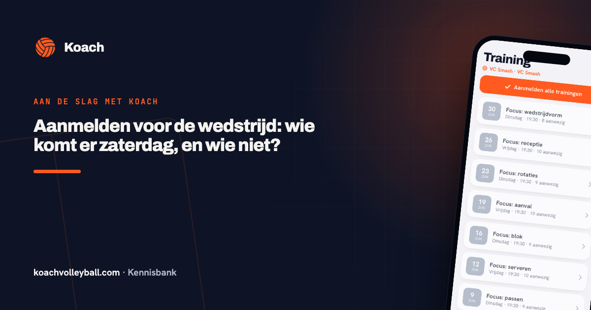 Een speler die zich in de Koach-app aanmeldt of afmeldt voor een activiteit