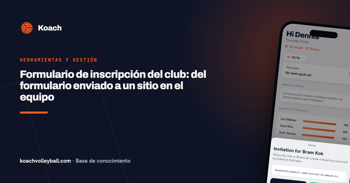 Formulario de inscripción del club: del formulario enviado a un sitio en el equipo
