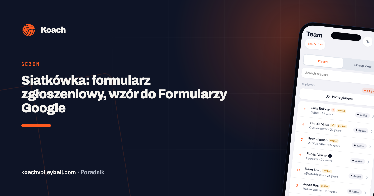 Siatkówka: formularz zgłoszeniowy, wzór do Formularzy Google