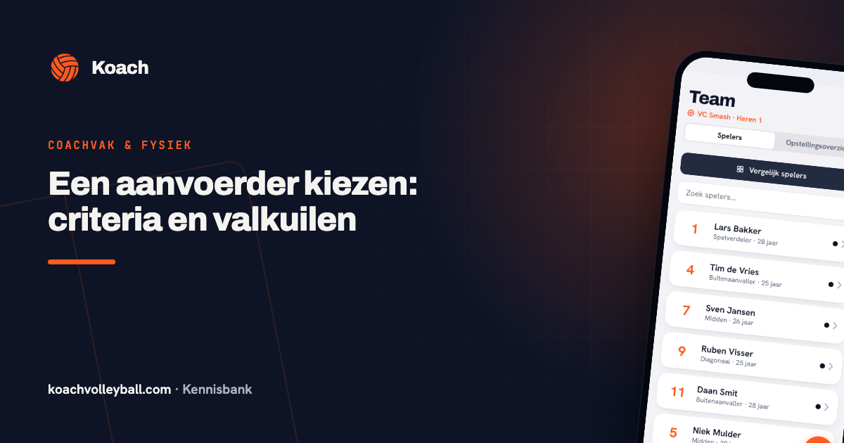 Teamoverzicht in de Koach-app met de spelers van de selectie en hun rollen
