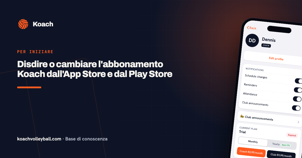 Disdire o cambiare l'abbonamento Koach dall'App Store e dal Play Store