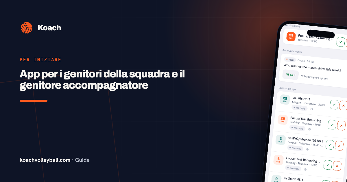 App per i genitori della squadra e il genitore accompagnatore