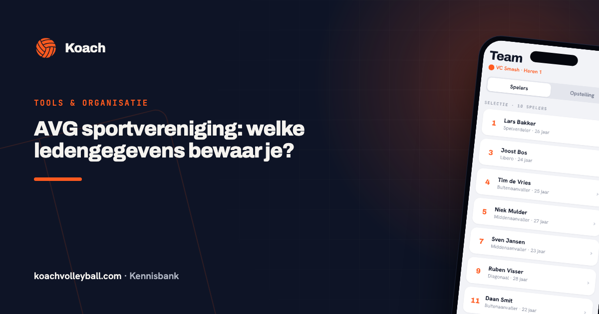 Spelerslijst met per lid de naam, het rugnummer en of er een account aan gekoppeld is