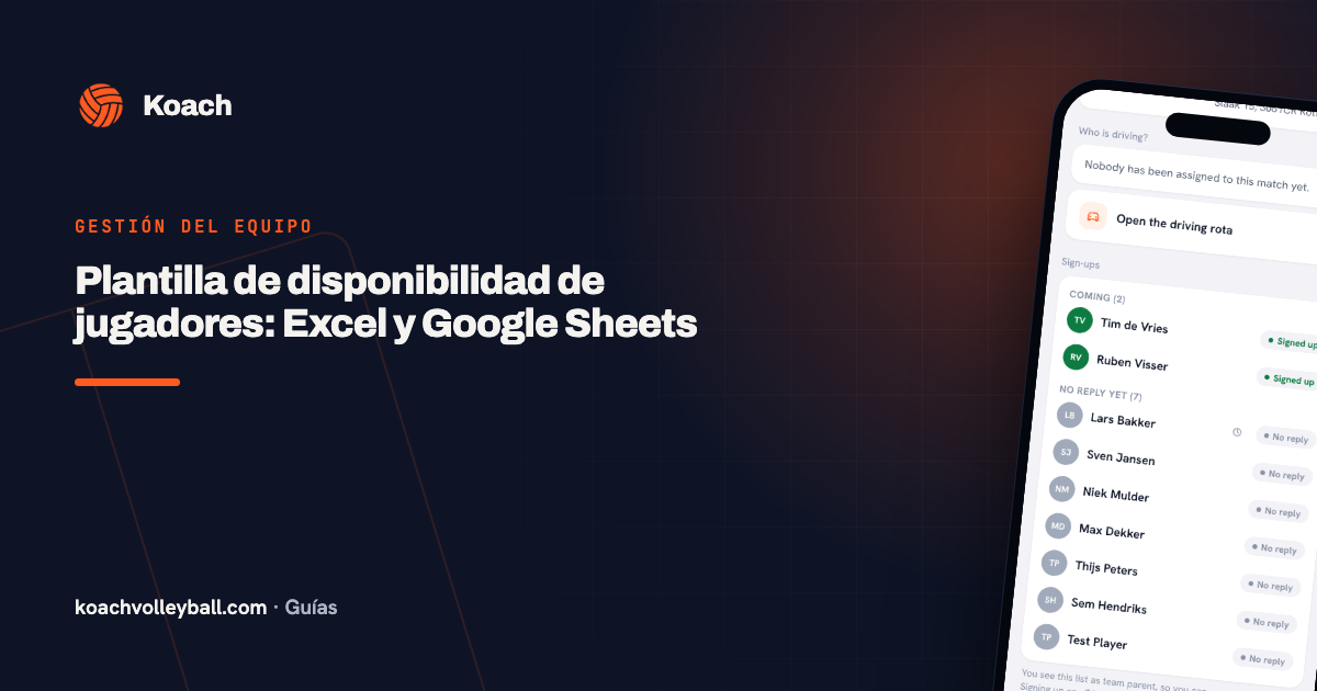 Plantilla de disponibilidad de jugadores: Excel y Google Sheets