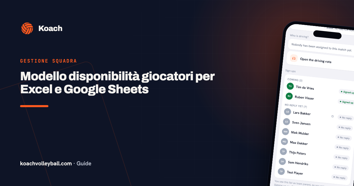 Modello disponibilità giocatori per Excel e Google Sheets