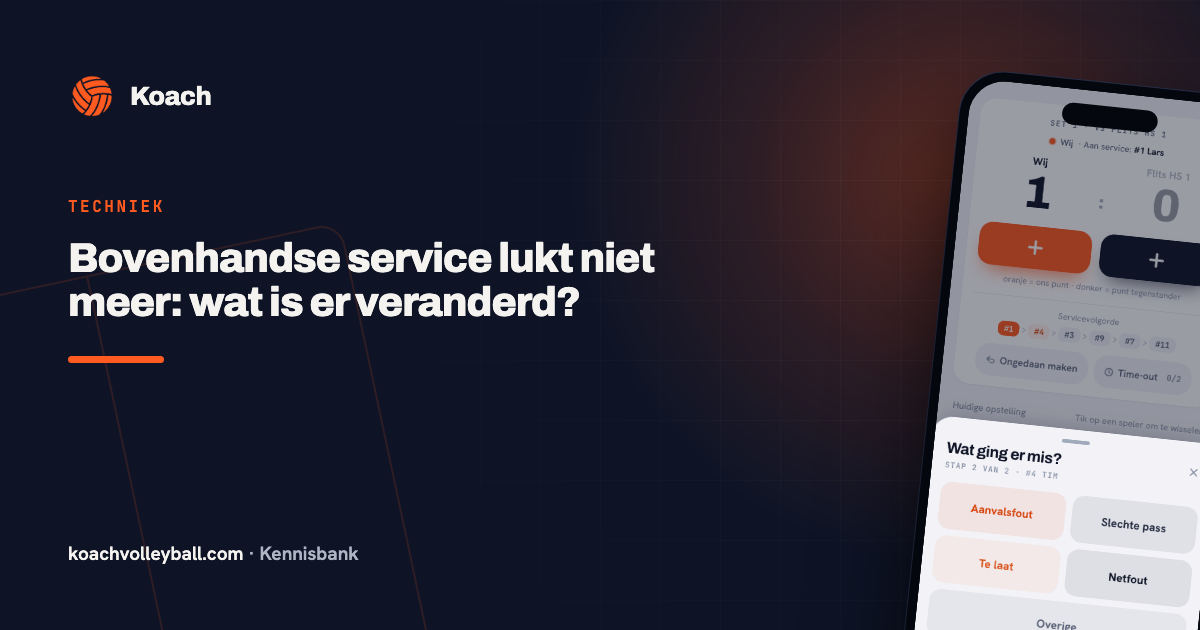 Het keuzescherm voor het fouttype bij een tegenpunt in de Koach-app, voor een speler die niet aan service is en dus zonder servicefout tussen de opties