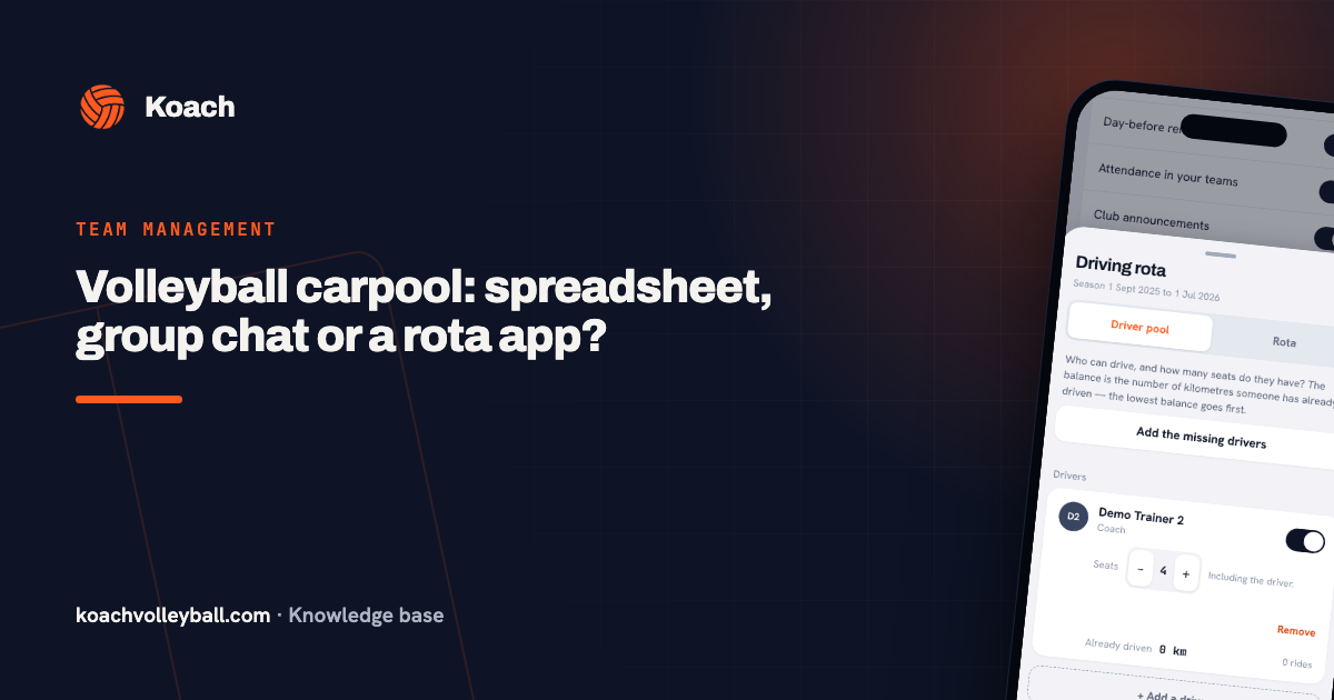 Volleyball carpool: spreadsheet, group chat or a rota app?