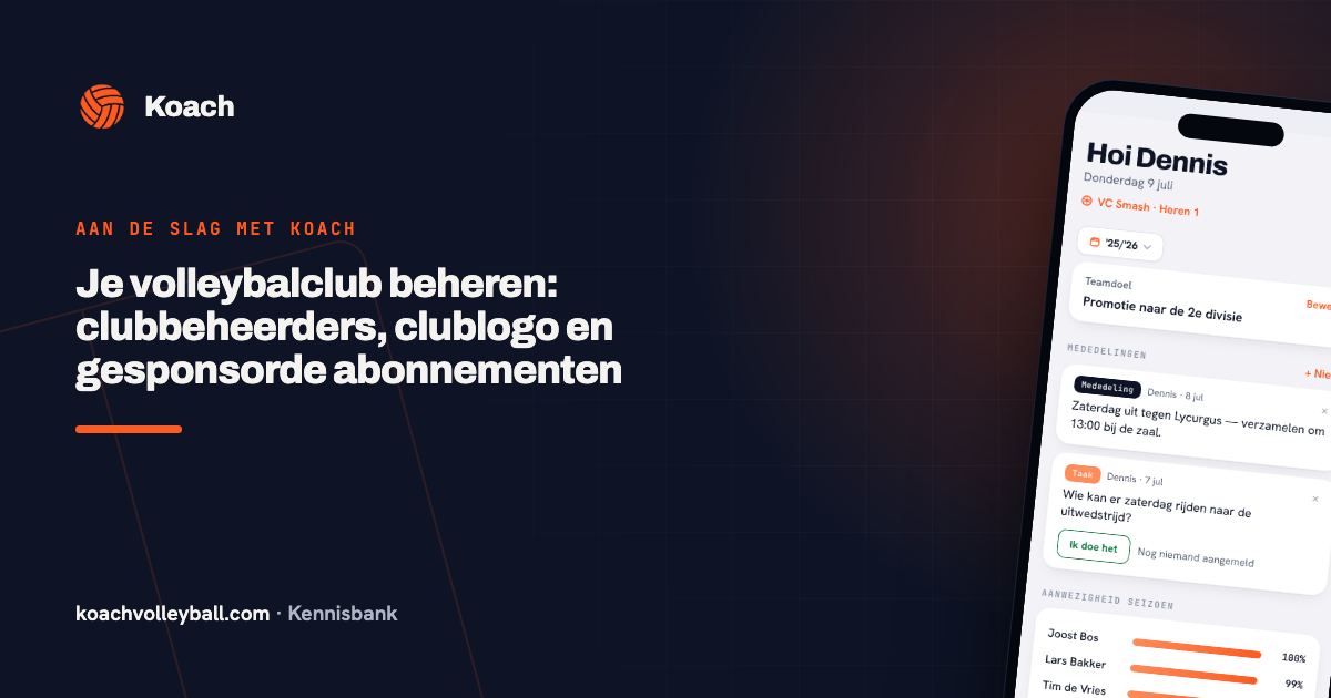 Het dashboard van de Koach-app, de centrale plek voor club- en teambeheer