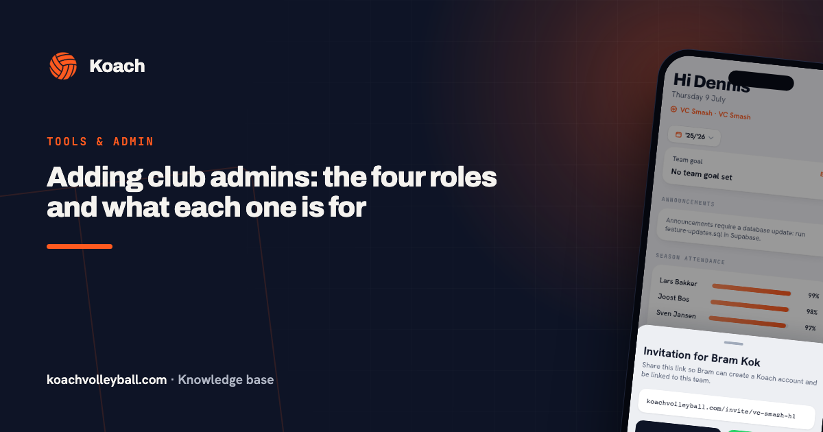 Adding club admins: the four roles and what each one is for
