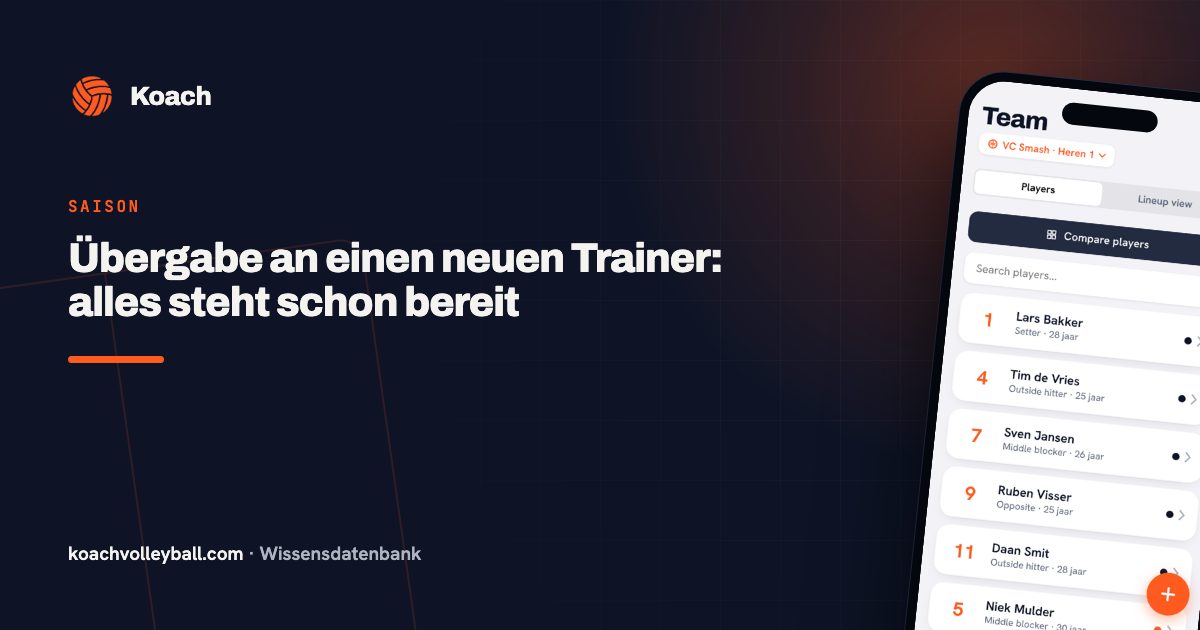 Compleet teamoverzicht in de Koach-app, klaar voor overdracht aan een nieuwe coach