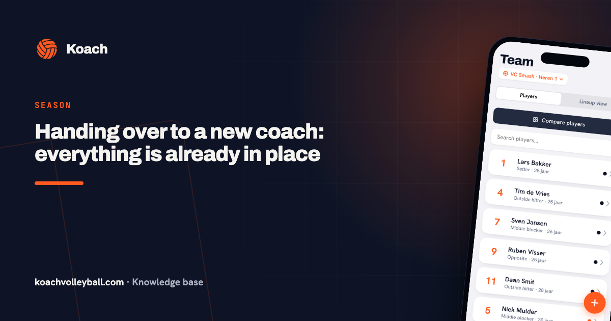 Compleet teamoverzicht in de Koach-app, klaar voor overdracht aan een nieuwe coach