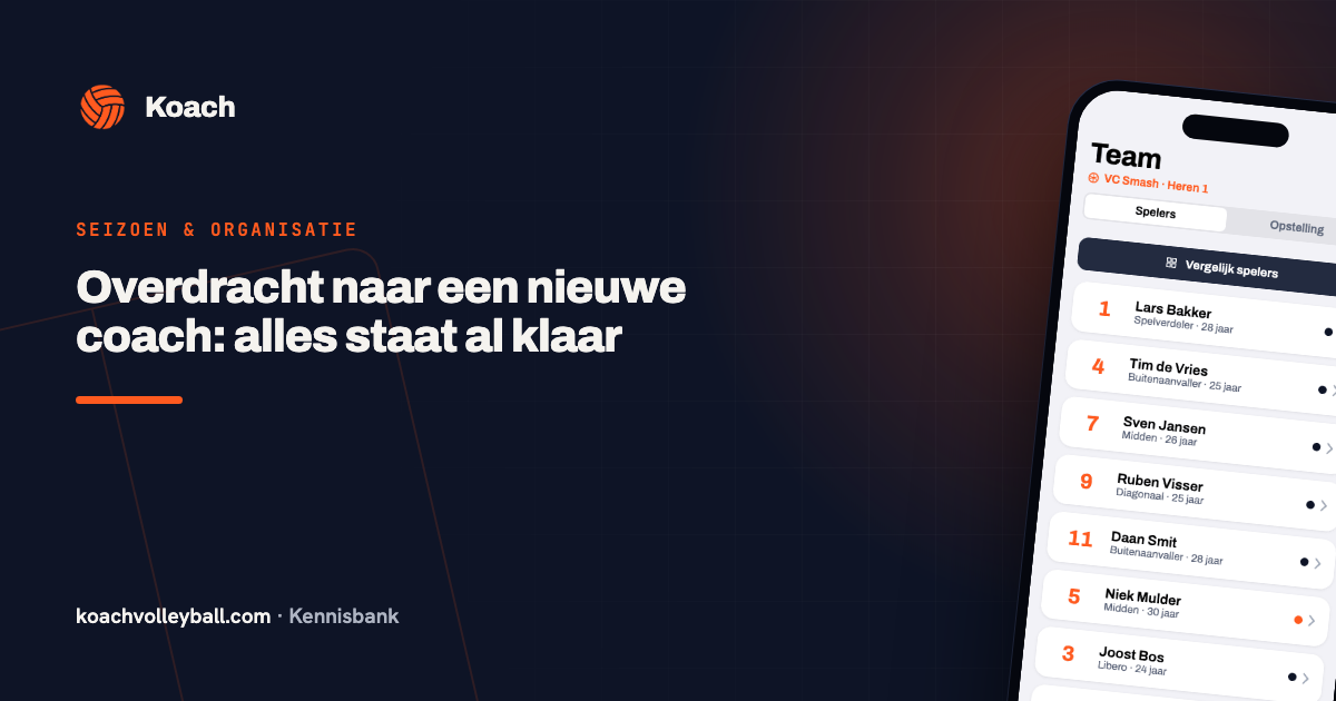 Compleet teamoverzicht in de Koach-app, klaar voor overdracht aan een nieuwe coach