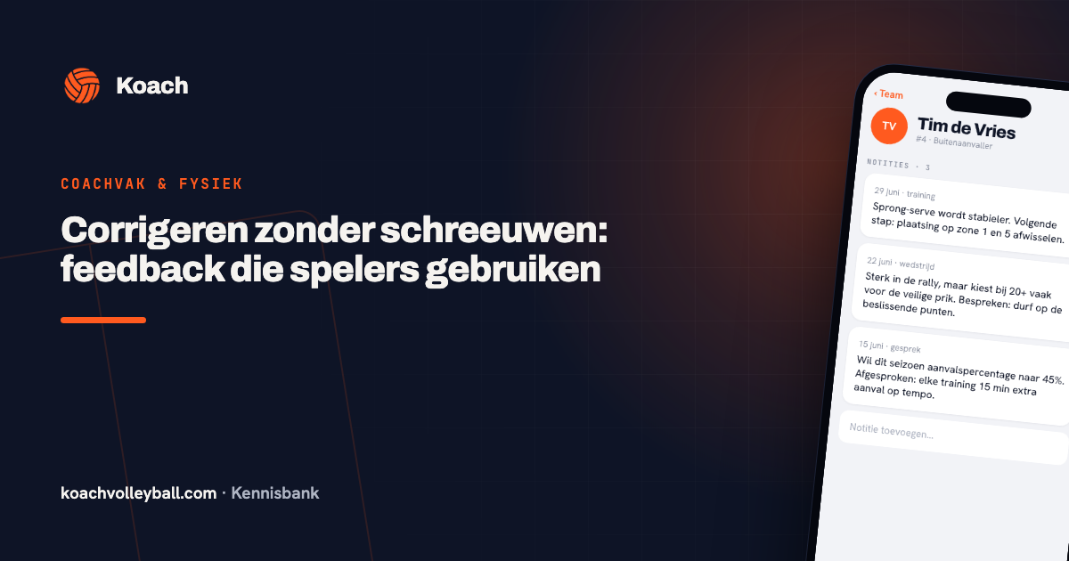 Notitiescherm met per speler een concreet aandachtspunt na de training