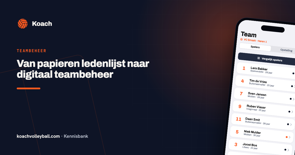 Digitaal teamoverzicht in de Koach-app als vervanging van de papieren ledenlijst