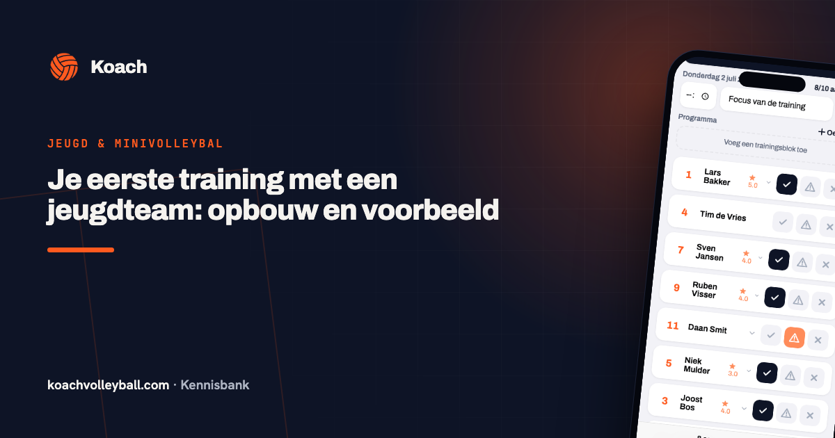 Training met aanwezigheidslijst van een jeugdteam in de Koach-app