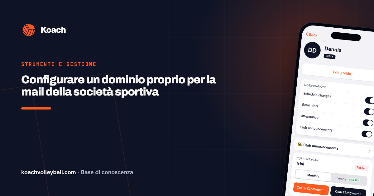 Configurare un dominio proprio per la mail della società sportiva
