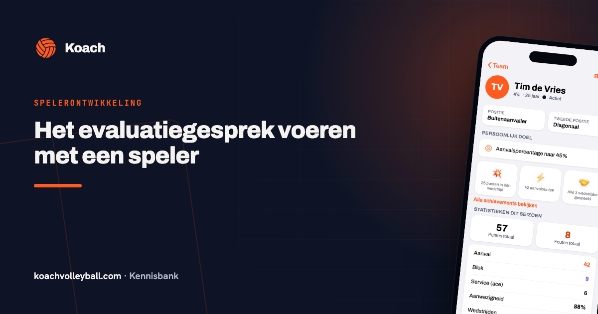 Spelerspagina in de Koach-app als voorbereiding op het evaluatiegesprek