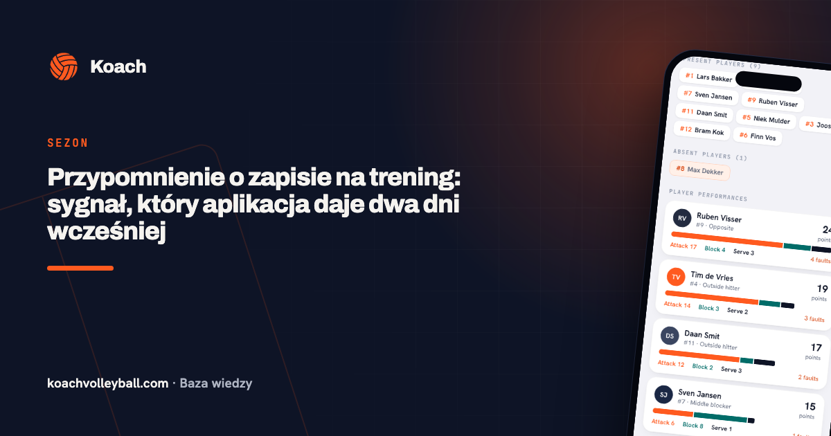 Przypomnienie o zapisie na trening: sygnał, który aplikacja daje dwa dni wcześniej