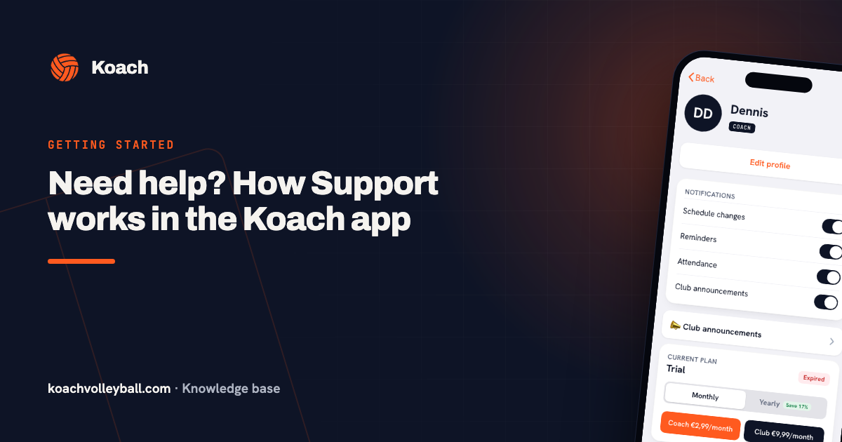 De Support-functie in de Koach-app: een vraag intypen en direct artikelsuggesties krijgen