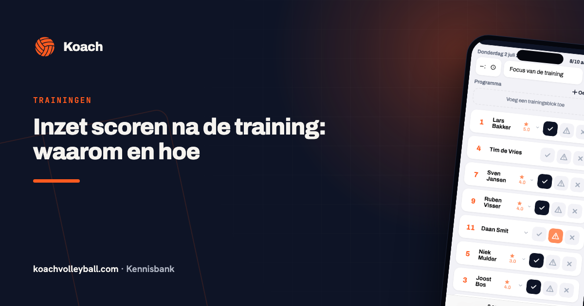 Inzetscore met sterren per speler in de Koach-app