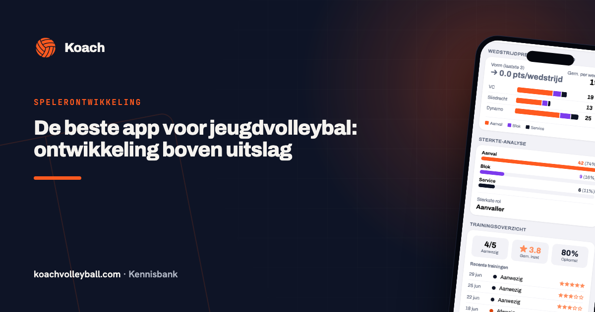 Groeipagina van een jeugdspeler in de Koach-app met prestaties over tijd