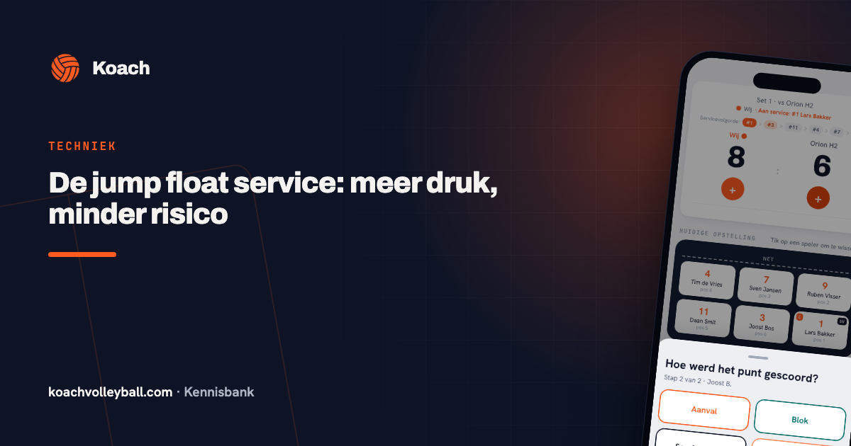 Punttype-scherm in de Koach-app met de keuze tussen aanval, blok en service na het selecteren van een speler