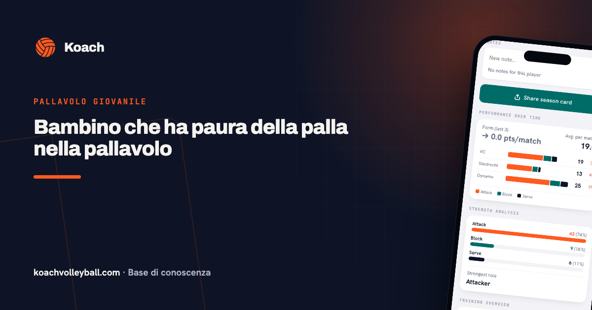 Bambino che ha paura della palla nella pallavolo