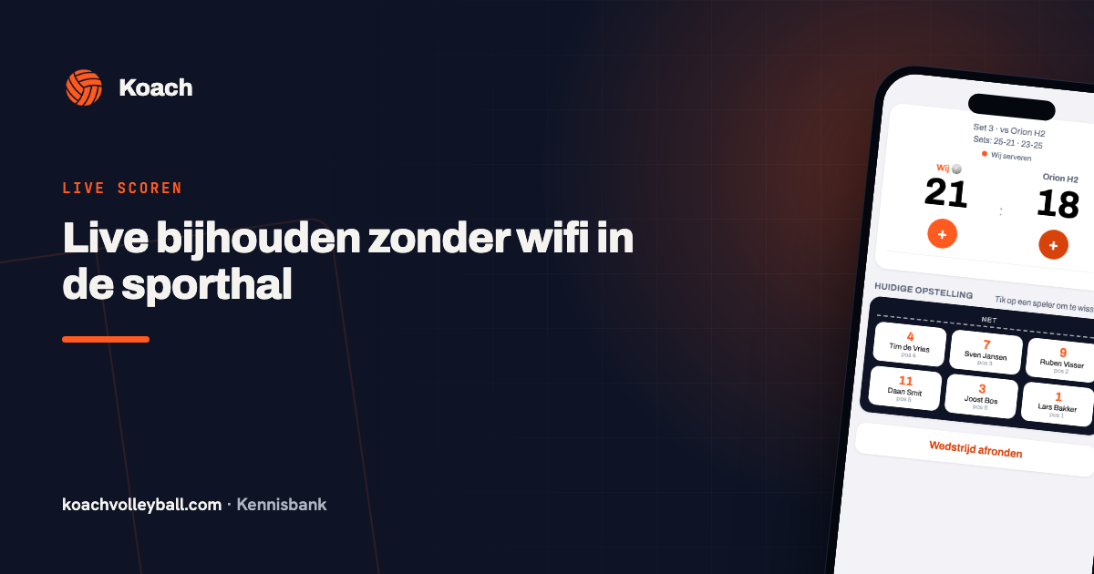 Live scoren in de Koach-app, ook bij slecht bereik in de sporthal