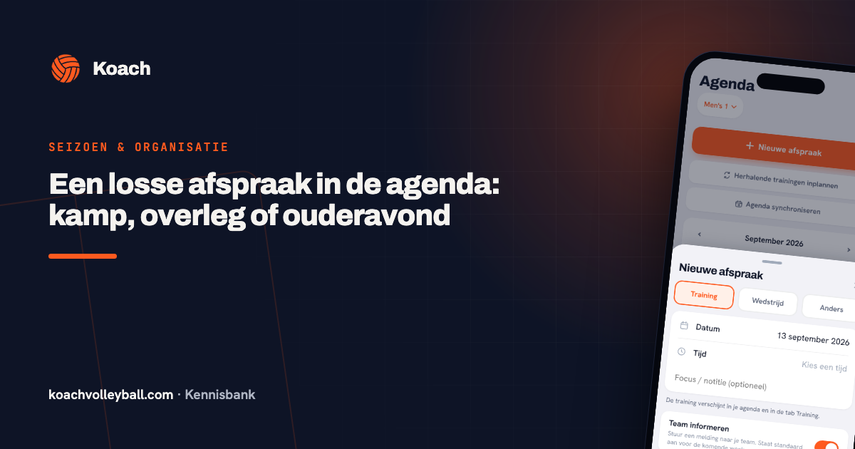 Het formulier Nieuwe afspraak in Koach met het type Anders gekozen en de velden voor datum, titel en soort