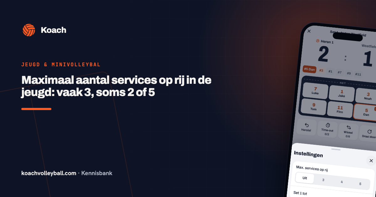 Maximaal aantal services op rij in de jeugd: vaak 3, soms 2 of 5