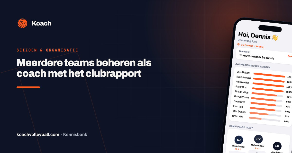 Clubrapport in de Koach-app met meerdere teams in één overzicht