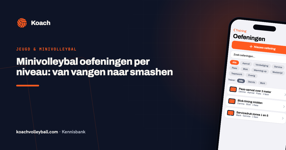 Oefeningenbibliotheek in de Koach-app met geanimeerde oefeningen voor jeugdtraining