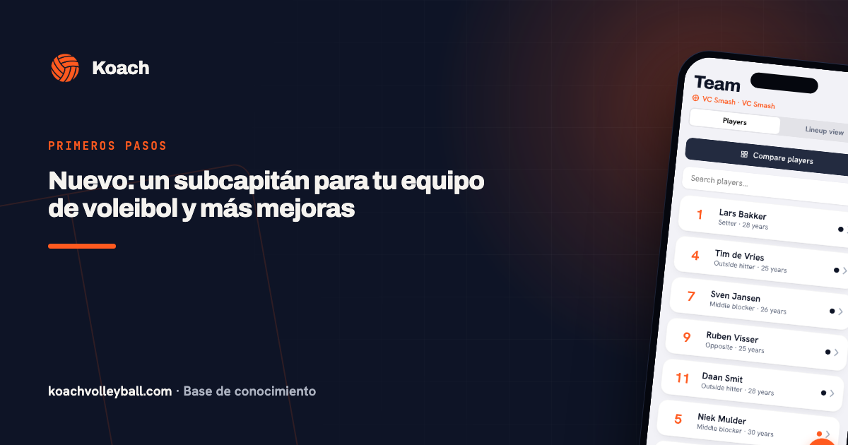 Nuevo: un subcapitán para tu equipo de voleibol y más mejoras