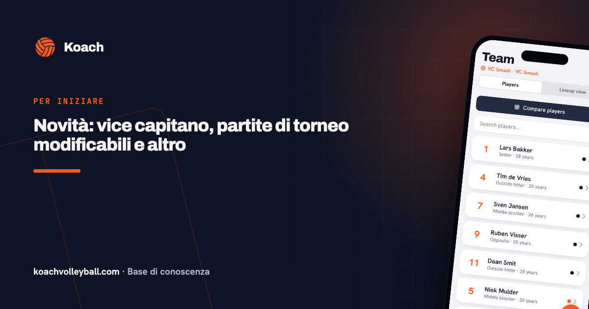 Novità: vice capitano, partite di torneo modificabili e altro
