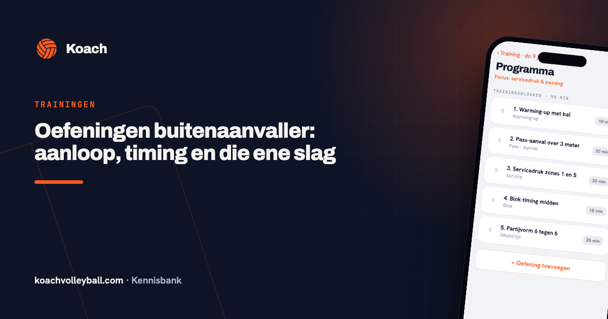 Trainingsprogramma in de Koach-app met een blok dat aan een specifieke groep spelers is toegewezen