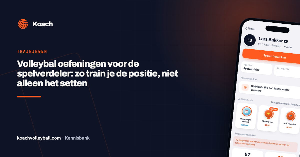 Spelersprofiel van een spelverdeler in de Koach-app met positie, tweede positie en een persoonlijk doel