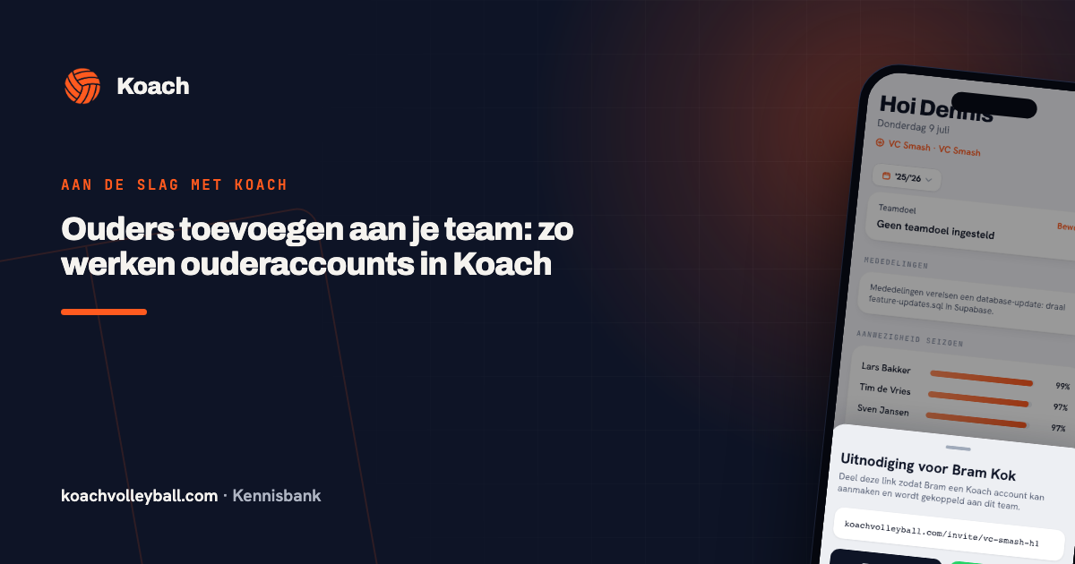 Het uitnodigingsscherm van de Koach-app waarmee je een link deelt via WhatsApp
