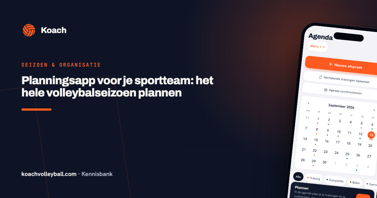 De agenda van een volleybalteam in Koach met Herhalende trainingen inplannen, Agenda synchroniseren en de maandweergave