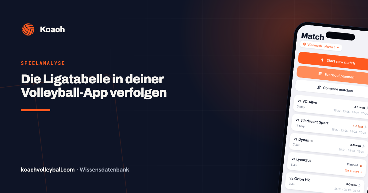Wedstrijdoverzicht in de Koach-app met de officiële poulestand van het team