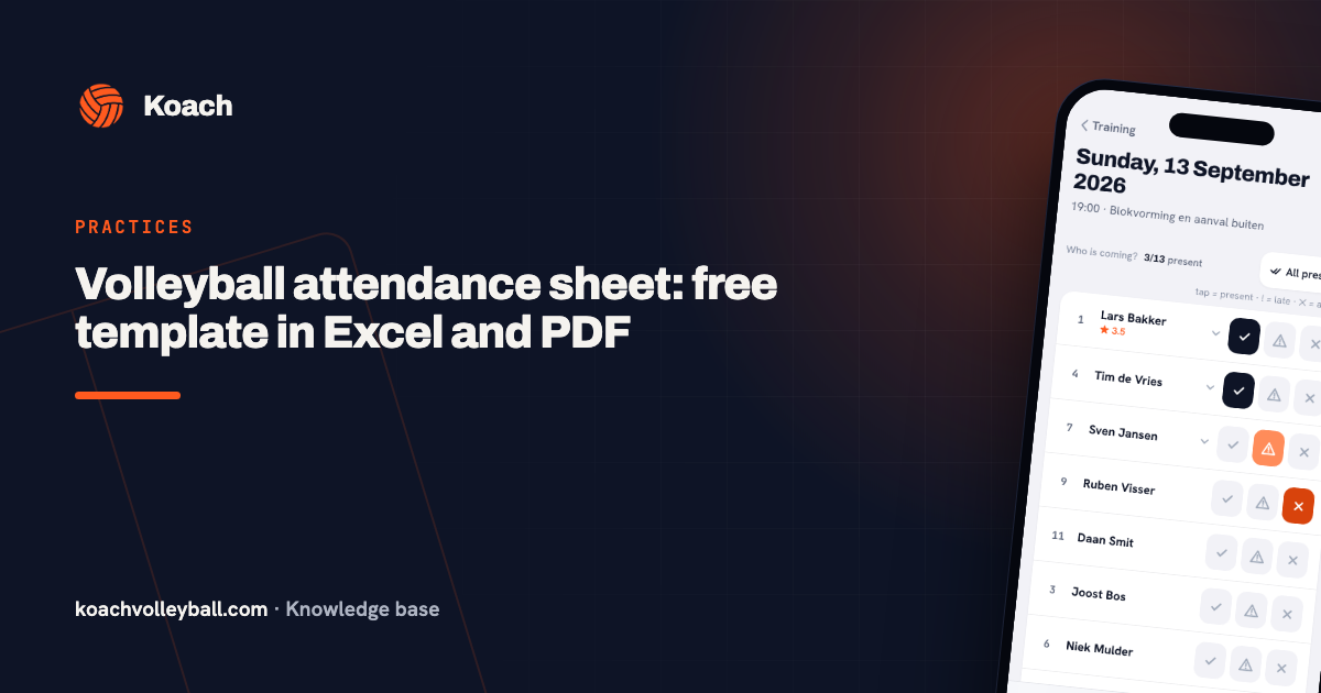 Volleyball attendance sheet: free template in Excel and PDF
